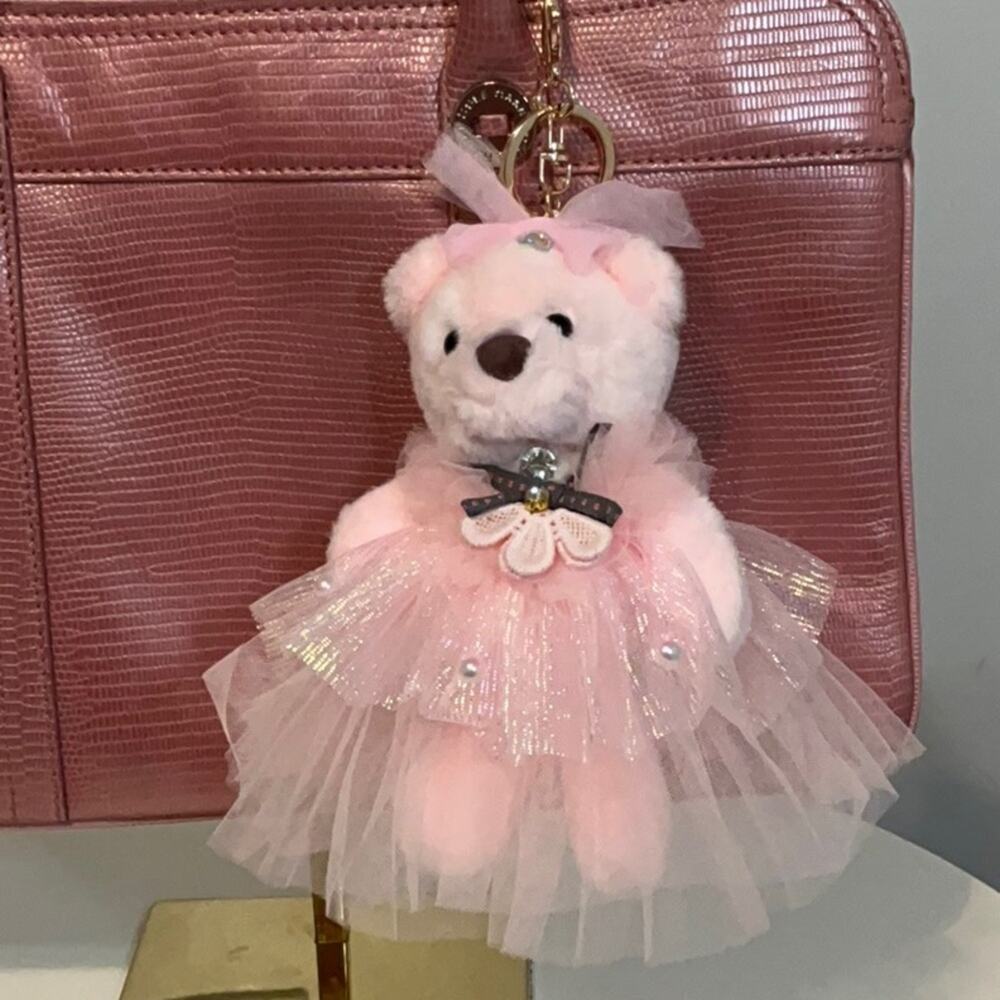 Pink Plush Teddy Bear Bag Charm & Keychain NWT